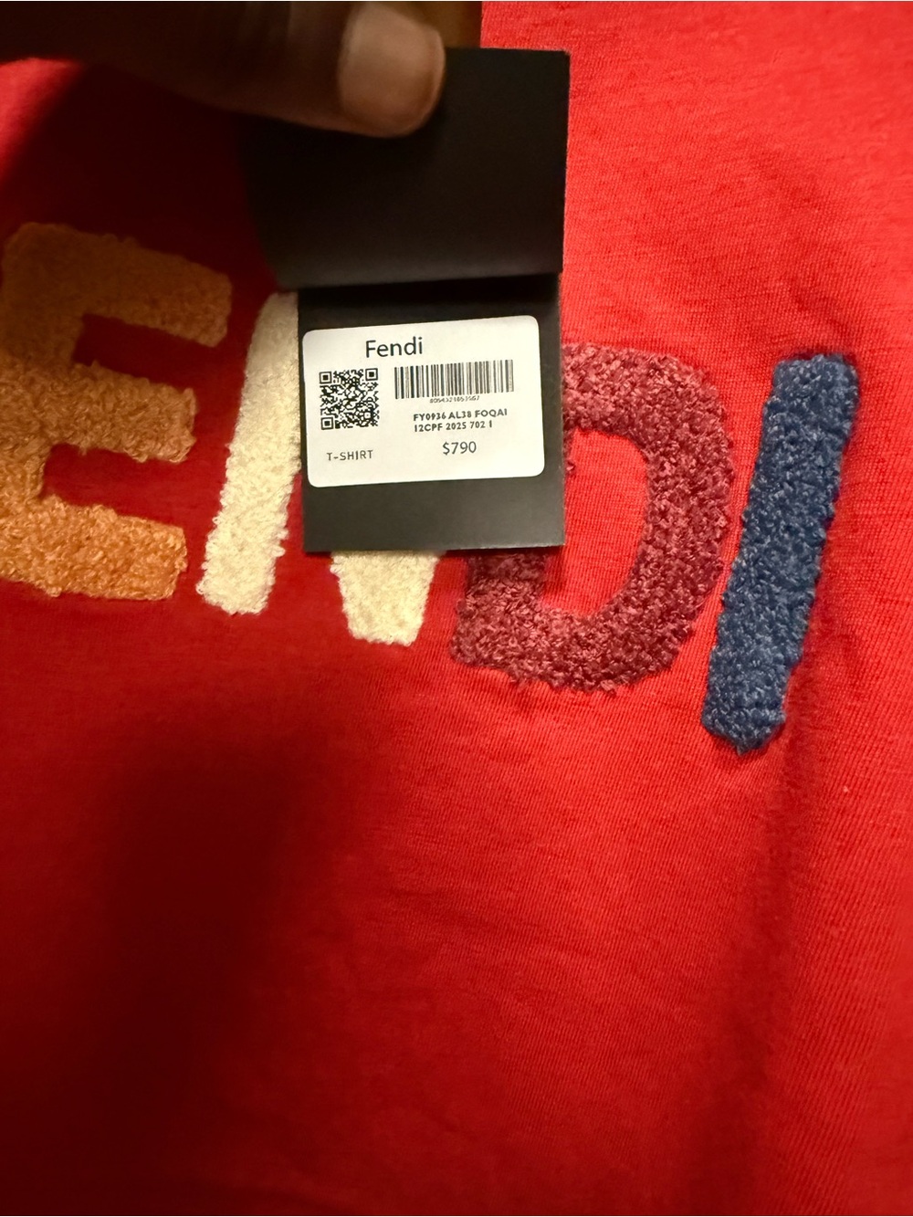Fendi Red Crewneck Sweater with Multicolor Chenille Logo
